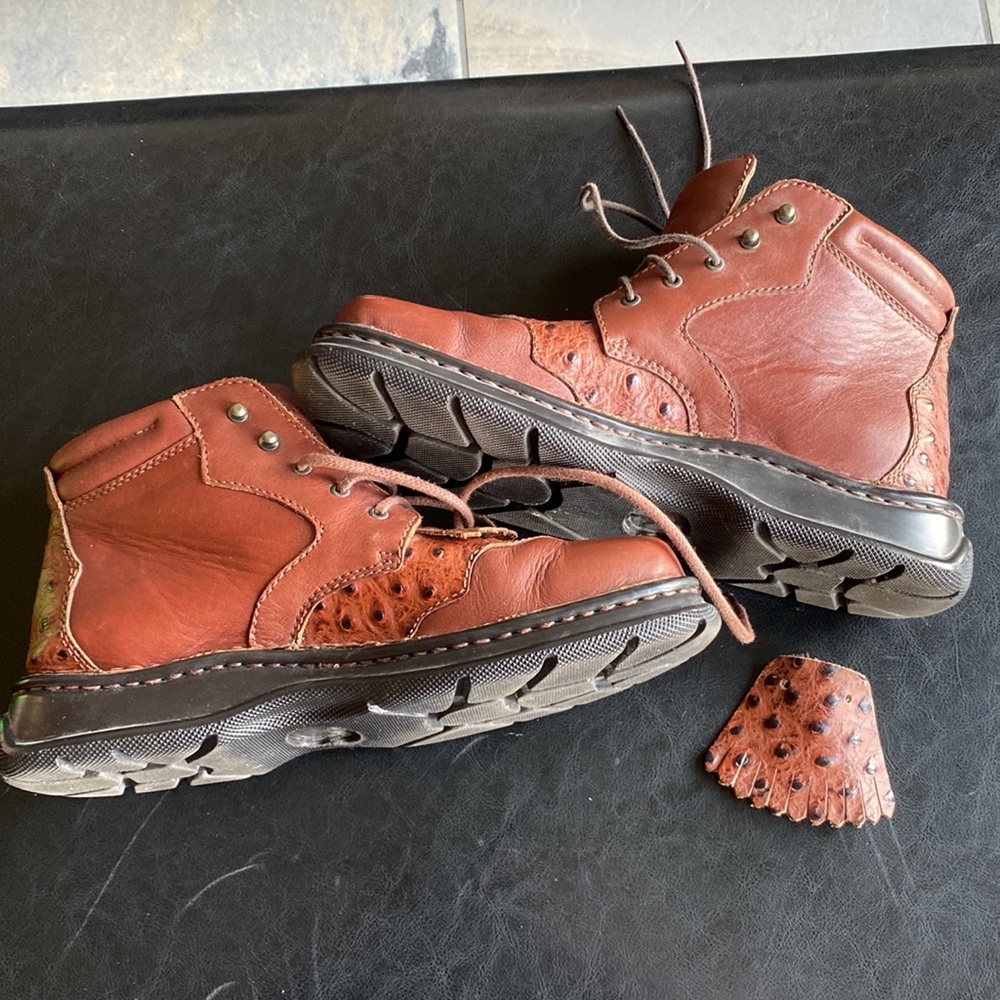 “DOUBLE H” Lace-up Boots Chestnut Colour Smooth & Ostrich with Kilties Size 9.5